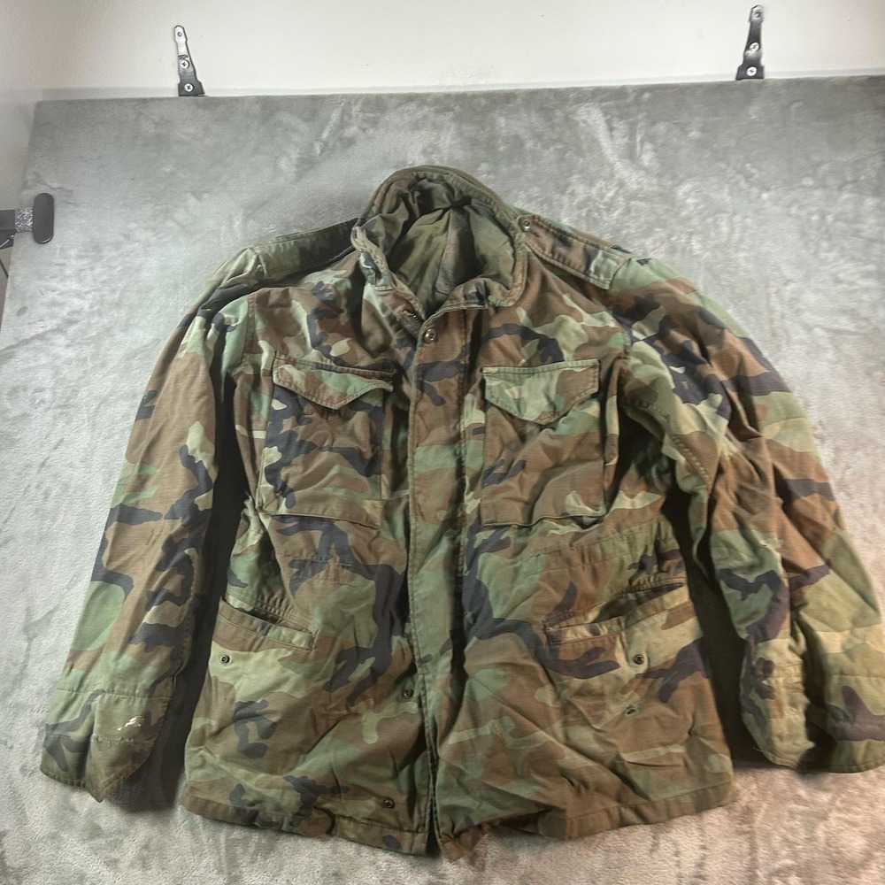 Camouflage Military Jacket Mens Large Green Woodland Canvas Field Workwear